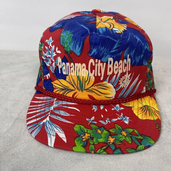 Vintage 90s Streetwear Panama City Beach Spell Out‎ Rope Floral Hawaiian Hat - Picture 2 of 7